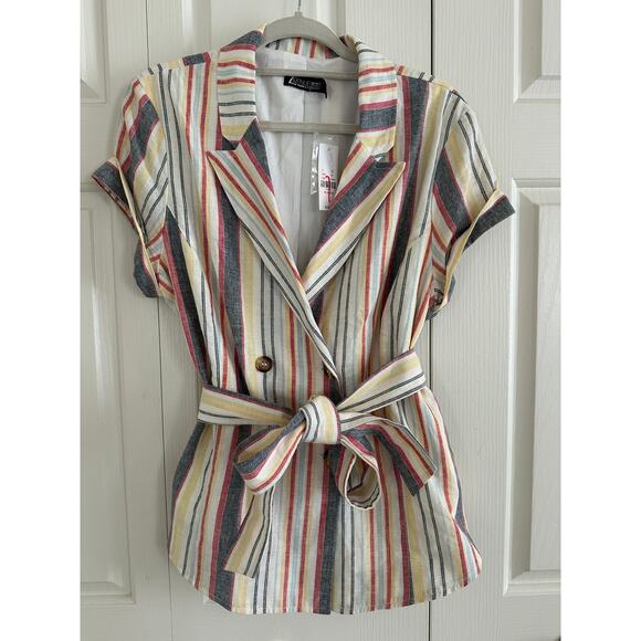 7th Avenue Y2K style Women's XL Multi Striped Short Sleeve Belted Blazer New tag - Picture 6 of 9